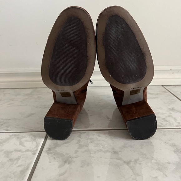 Brown suede ankle boots booties block heel - Picture 4 of 5